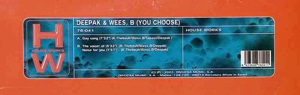 Deepak & Wees B : You Choose (12")