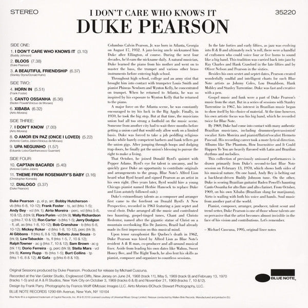 Duke Pearson : I Don't Care Who Knows It (2xLP, Album, Ltd, RE, RM, 180)