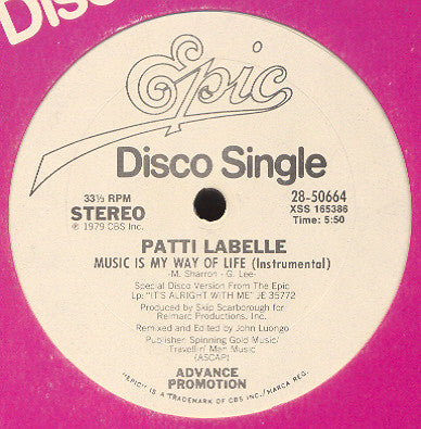 Patti LaBelle : Music Is My Way Of Life (12", Advance, Promo)
