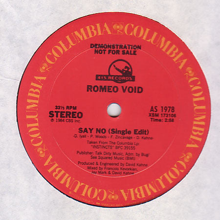 Romeo Void : Say No (12", Promo)