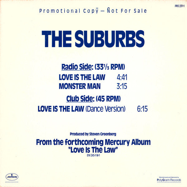 The Suburbs : Love Is The Law (12", Single, Promo)