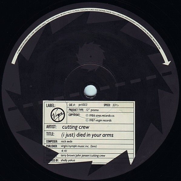 Cutting Crew : (I Just) Died In Your Arms (12", Shape, Promo)