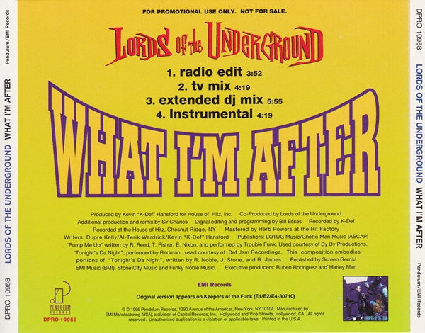 Lords Of The Underground : What I'm After (CD, Single, Promo)