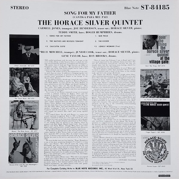 The Horace Silver Quintet : Song For My Father (Cantiga Para Meu Pai) (LP, Album, Ltd, RE, S/Edition, SRX)