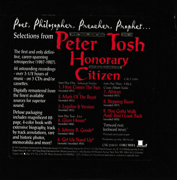 Peter Tosh : Selections From Peter Tosh Honorary Citizen (CD, Comp, Promo, Smplr)