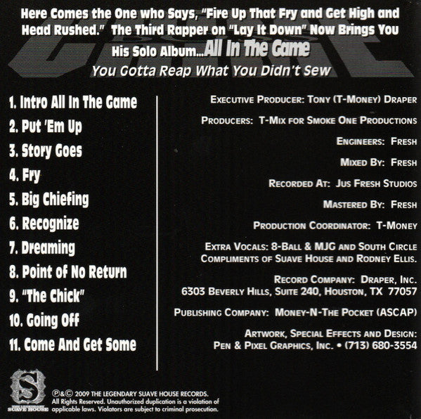 Crime Boss : All In The Game (CD, Album, RE, RM)