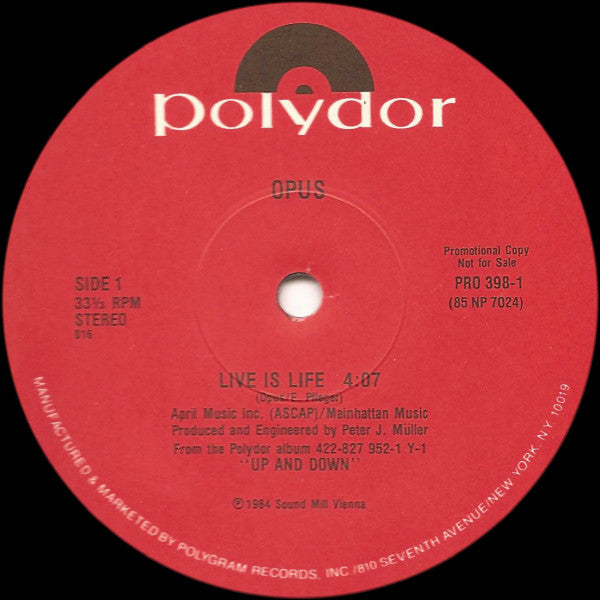 Opus : Live Is Life (12", Promo)