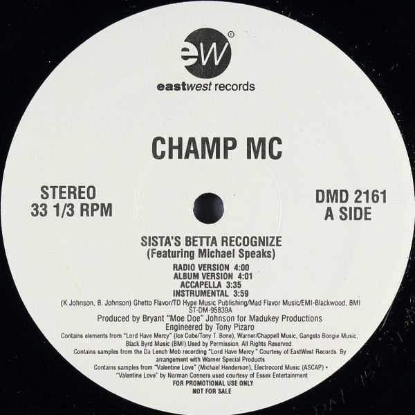 Champ MC : Sista's Betta Recognize (12", Promo)