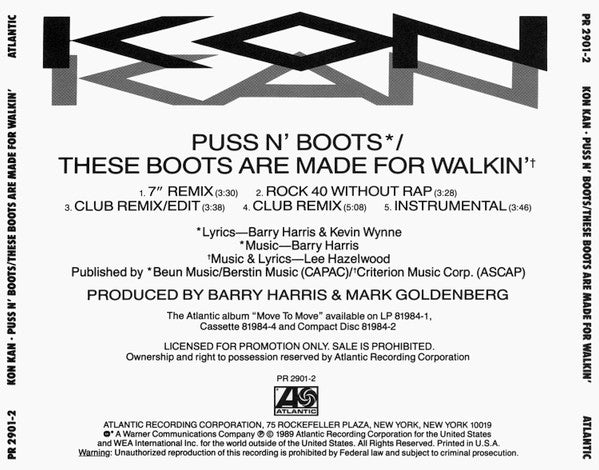 Kon Kan : Puss N' Boots / These Boots Are Made For Walkin' (CD, Single, Promo)