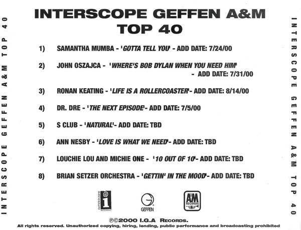 Various : Interscope Geffen A&M Top 40 (CDr, Comp, Promo)