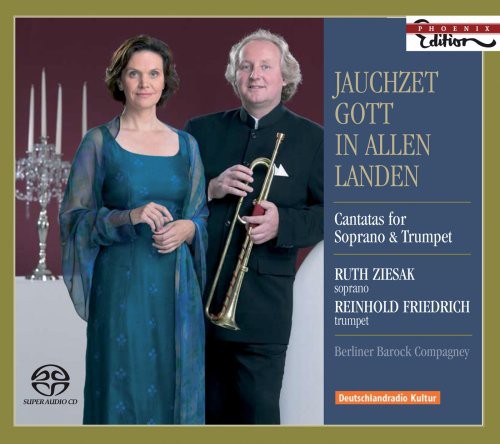 the album cover for Ruth Ziesak - Jauchzet Gott in Allen Landen: Cantatas for Soprano & Trumpet