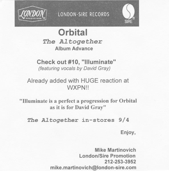 Orbital : The Altogether (CD, Advance, Album, Promo)