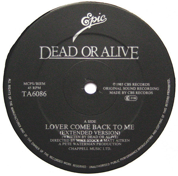 Dead Or Alive : Lover Come Back To Me (12", Single, Mat)