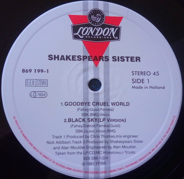 Shakespear's Sister : Goodbye Cruel World (12")