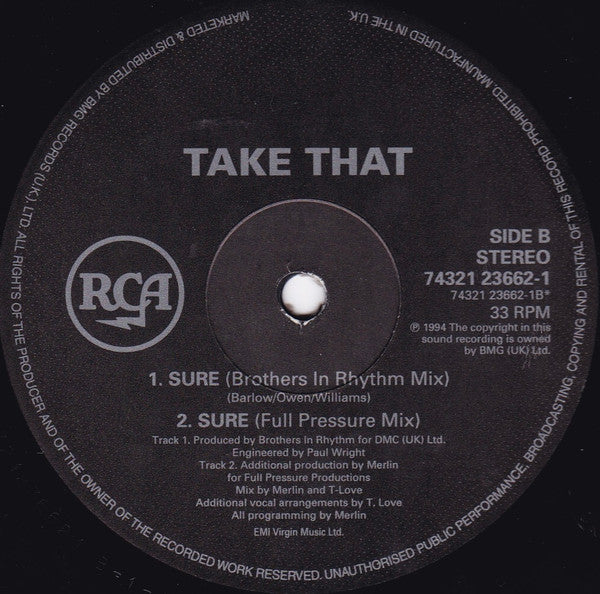 Take That : Sure (12", Single, Ltd, Tou)