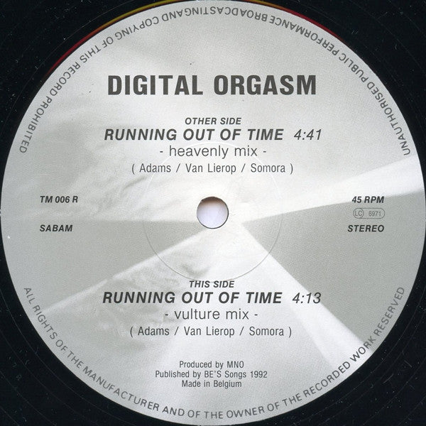 Digital Orgasm : Running Out Of Time (Remix) (12")
