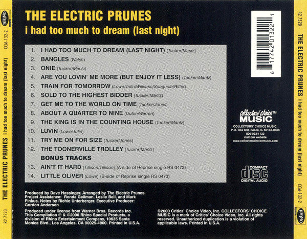 The Electric Prunes : I Had Too Much To Dream (Last Night) (CD, Album, RE)