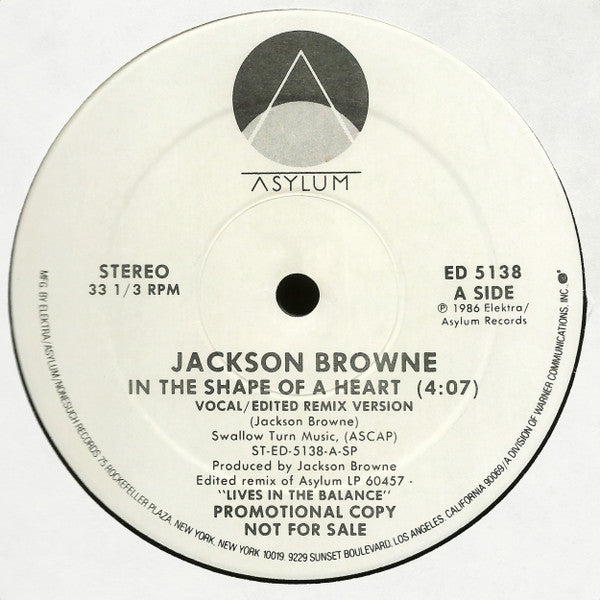 Jackson Browne : In The Shape Of A Heart (12", Promo)