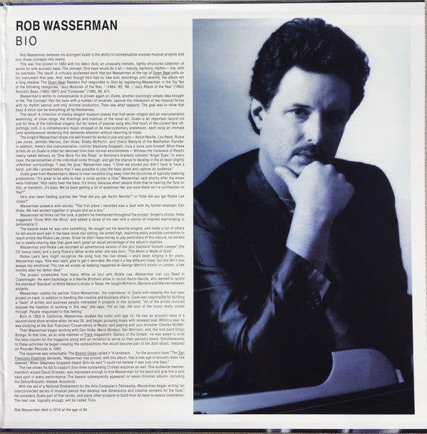 Rob Wasserman : Duets (2xLP, Album, RE, RM, 200)