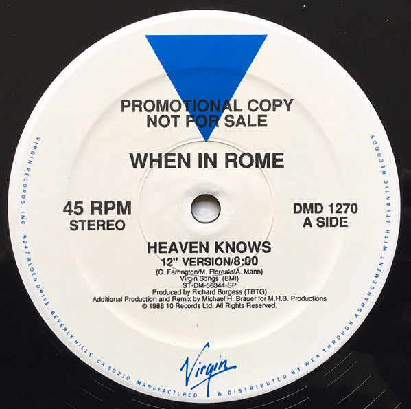 When In Rome : Heaven Knows (12", Promo, SRC)