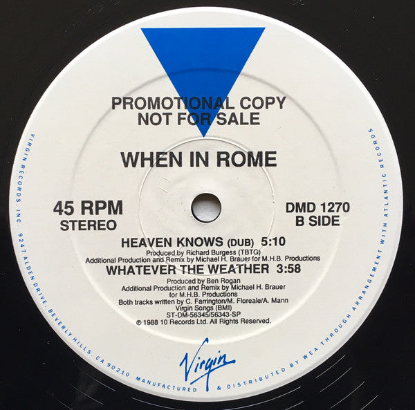 When In Rome : Heaven Knows (12", Promo, SRC)