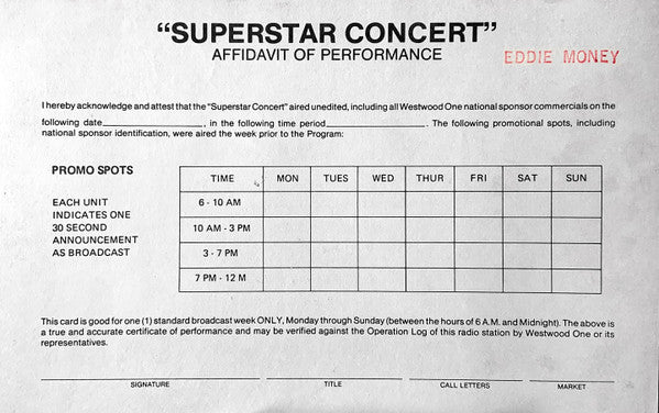 Eddie Money : Superstar Concert Series (3xLP, Transcription)