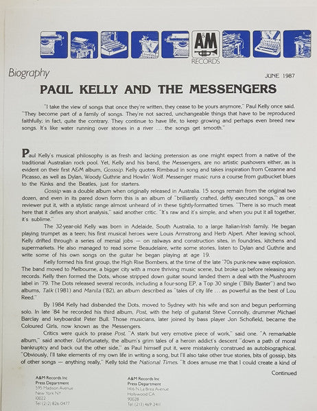 Paul Kelly And The Messengers : Darling It Hurts (12", Single, Promo)