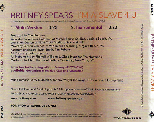 Britney Spears : I'm A Slave 4 U (CD, Single, Promo)