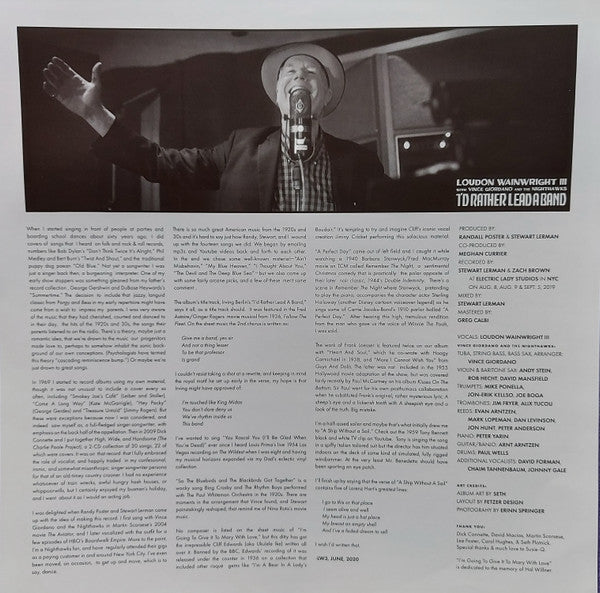 Loudon Wainwright III With Vince Giordano And The Nighthawks : I'd Rather Lead A Band (LP, Album)