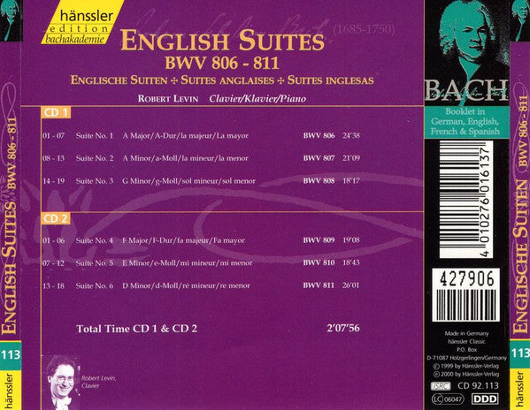 Bach* - Robert Levin : English Suites = Englische Suiten = Suites Anglaises (2xCD, Album)