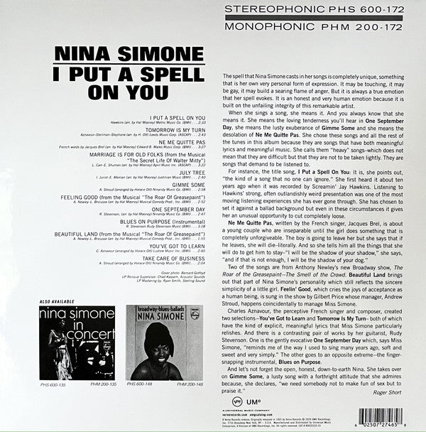 Nina Simone : I Put A Spell On You (LP, Album, RE, RM, 180)