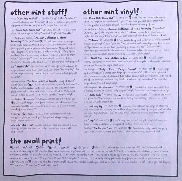 Cub : Come Out, Come Out (7", Yel + 7", Pin + 7", Blu + Album)