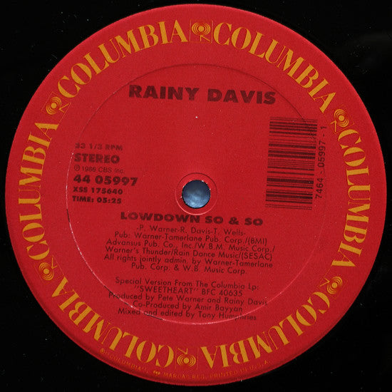 Rainy Davis : Lowdown So & So (12")