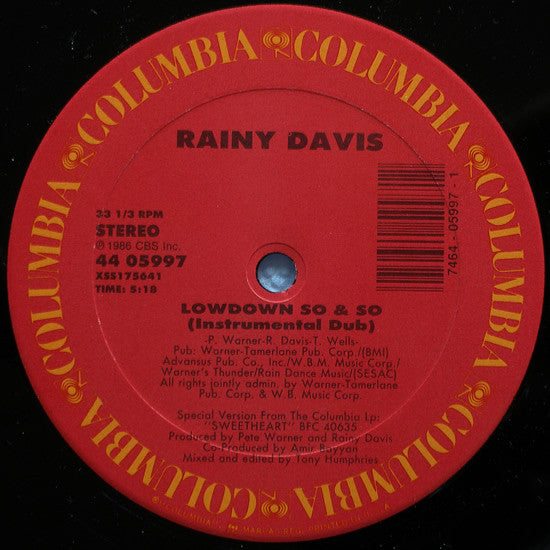 Rainy Davis : Lowdown So & So (12")