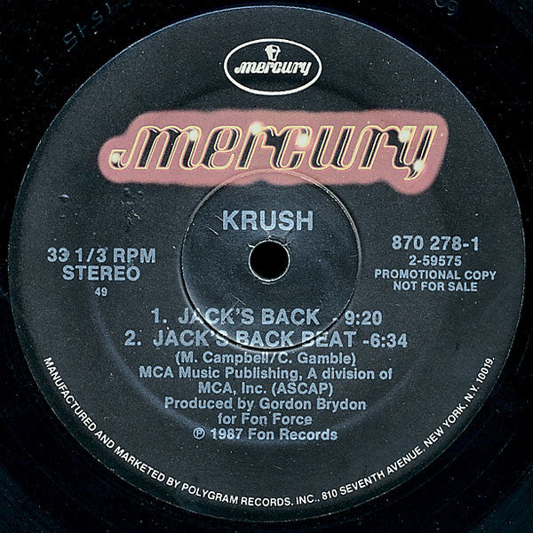 Krush : House Arrest / Jack's Back (12", Promo)
