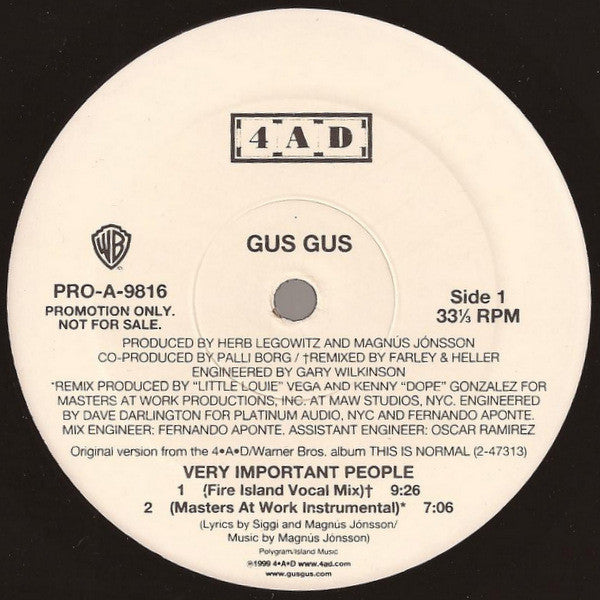Gus Gus* : Very Important People (12", Promo)