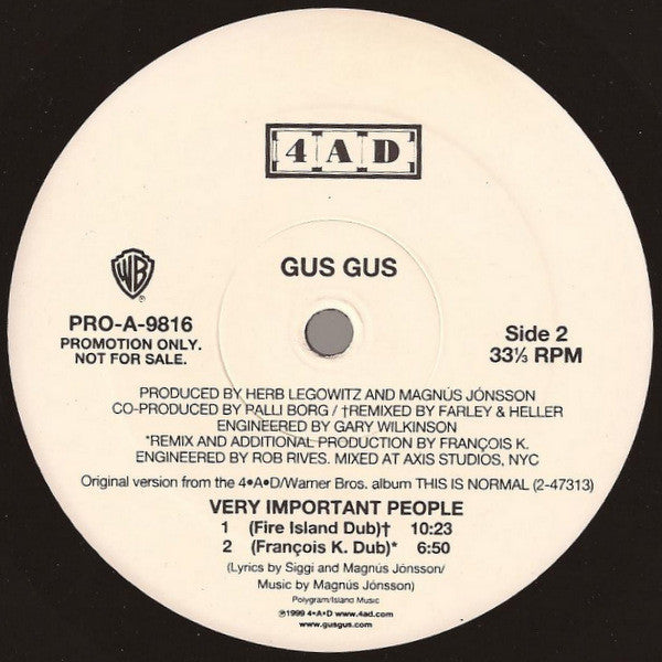 Gus Gus* : Very Important People (12", Promo)