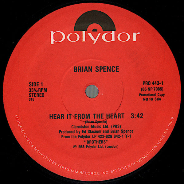 Brian Spence : Hear It From The Heart (12", Promo)