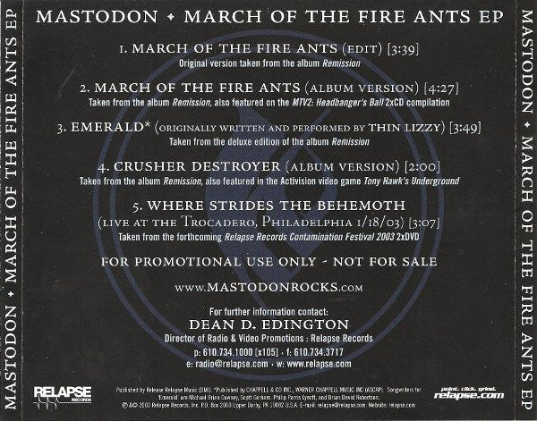 Mastodon : March Of The Fire Ants EP (CD, EP, Promo)