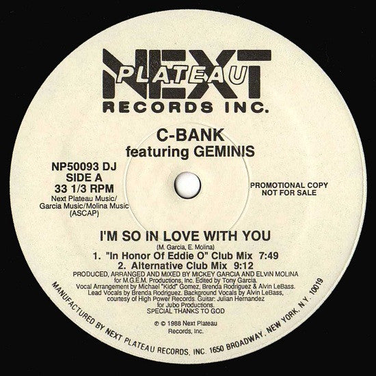 C-Bank Featuring Geminis : I'm So In Love With You (12", Promo)