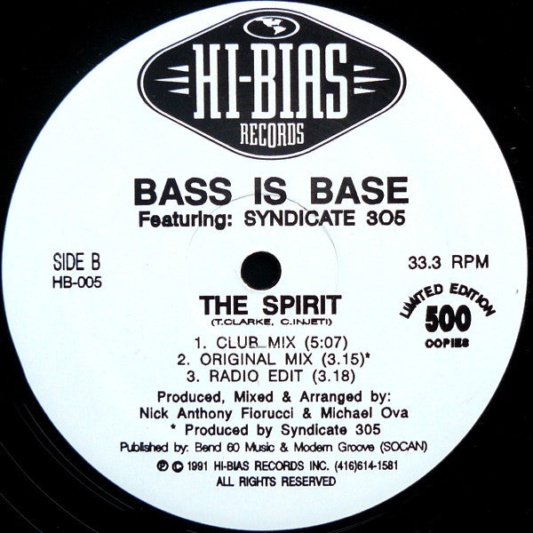 Bass Is Base Prod.* Featuring Syndicate 305 : I Promise / The Spirit (12", Ltd)