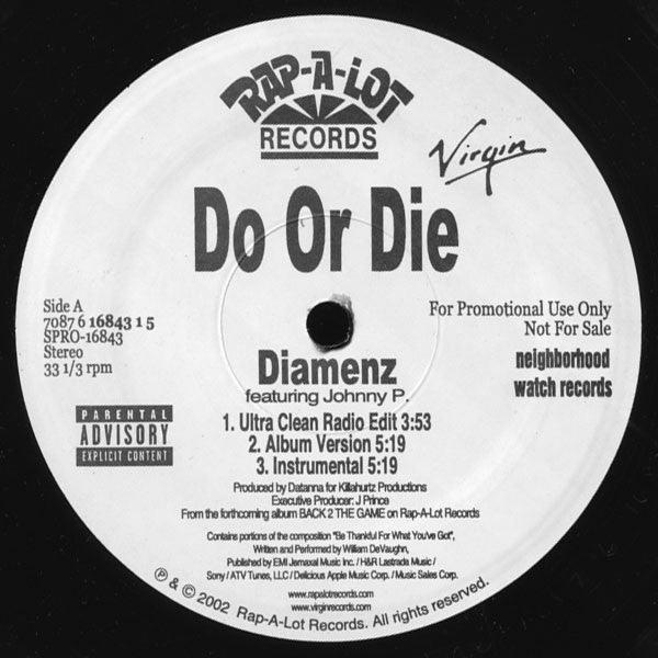 Do Or Die : Diamenz(12", Promo)