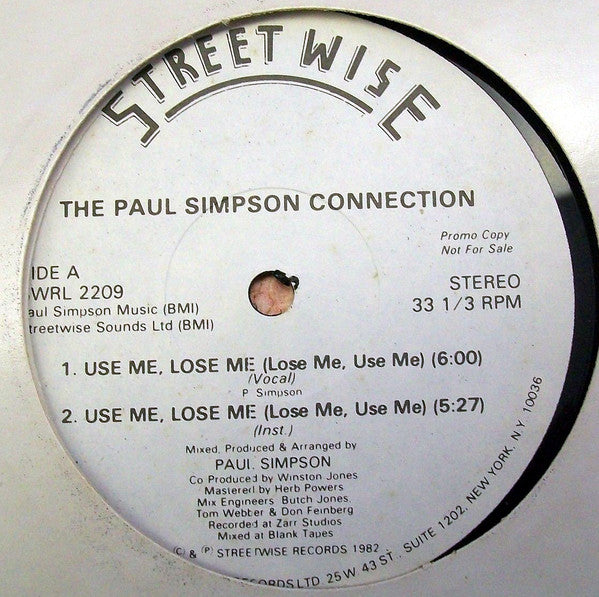 Paul Simpson Connection : Use Me Lose Me (12", Promo)
