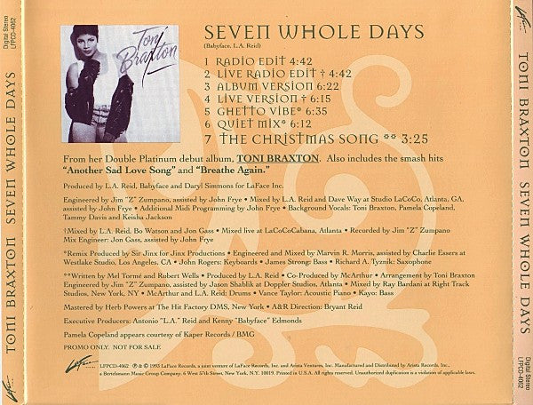 Toni Braxton : Seven Whole Days (CD, Single, Promo)