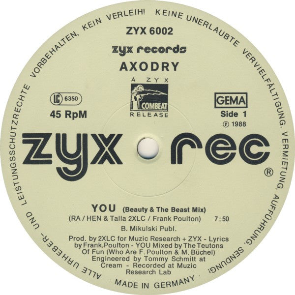 Axodry : You (I'll See You In My Dreams) (Beauty & The Beast Mix) (12", Maxi)