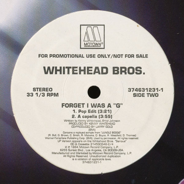 Whitehead Bros. : Forget I Was A "G" (12", Promo)