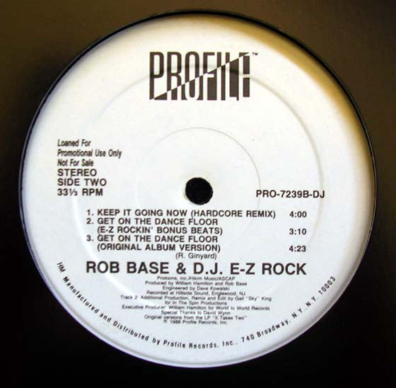 Rob Base & D.J. E-Z Rock* : Get On The Dance Floor (12", Promo)