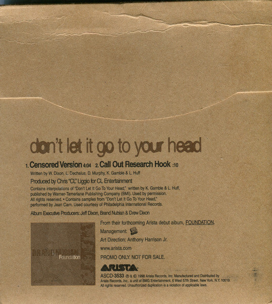 Brand Nubian : Don't Let It Go To Your Head (CD, Single, Promo, Car)