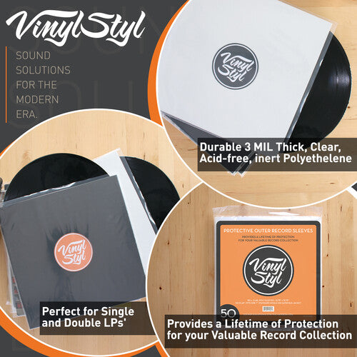 Vinyl Styl 12 Inch Outer Record Sleeves - Open Top - 50 Count (Clear)