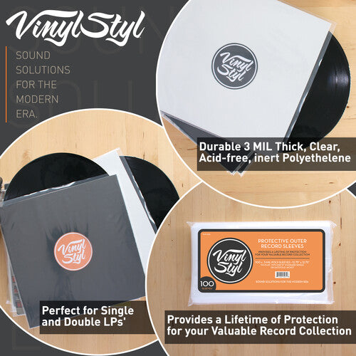 Vinyl Styl 12 Inch Outer Record Sleeves - Open Top - 100 Count - (Clear)